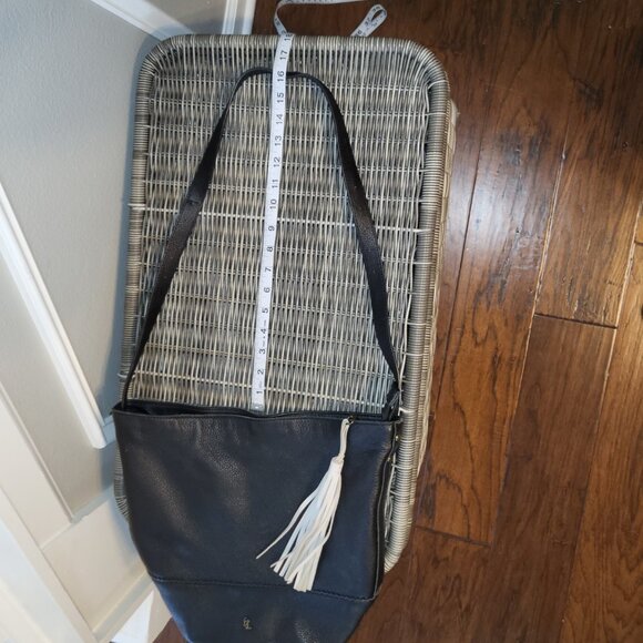 Elliot Luca Leather Bucket Crossbody Handbag Black w White Tassel Pull - Picture 16 of 16